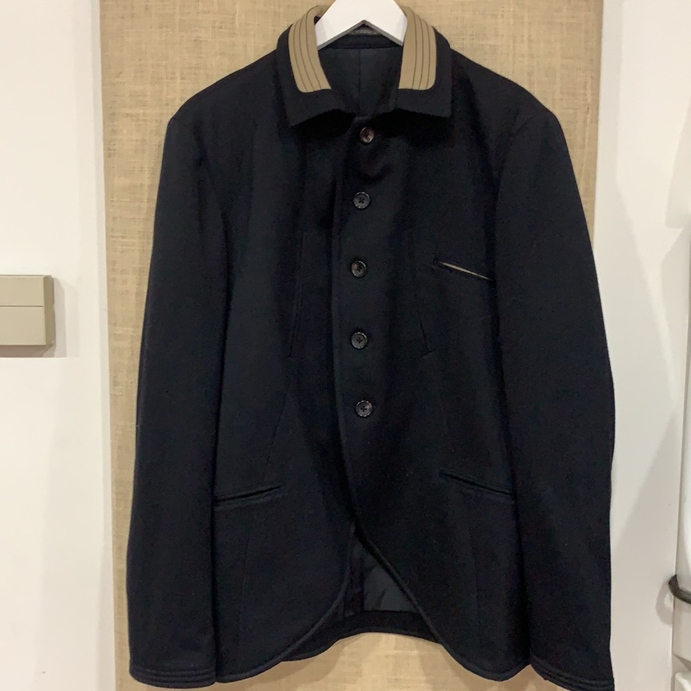 Yohji Yamamoto Pour Homme switch contrast collar at pocket, rounded bottom jack…